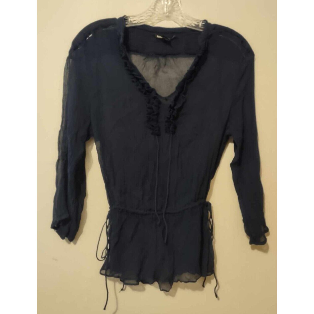 Lucky Brand Navy Blue Silk 3/4 Sleeve Blouse Size M
